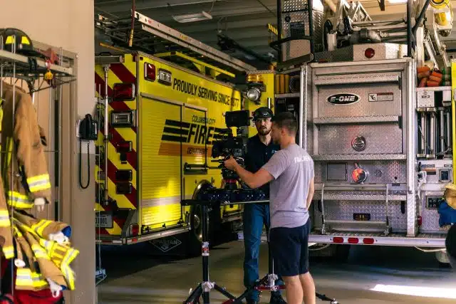 DreamOn Studios team filming a learning systems video for the Columbia City fire department